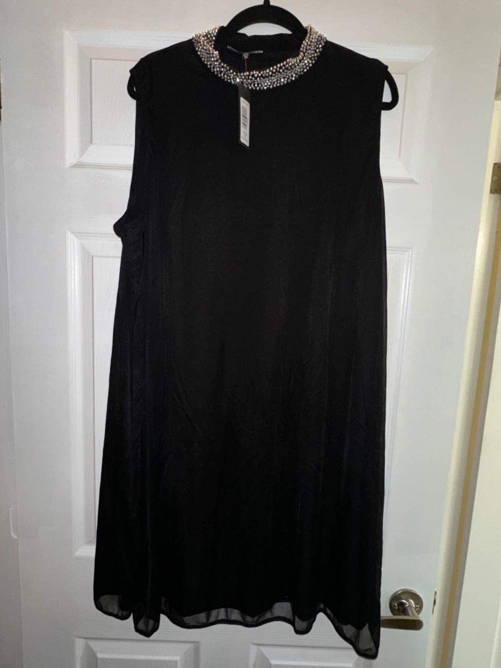 NWT Black Embellished Pearl & Rhinestone Neck Chiffon Overlay Dress 3X Wedding